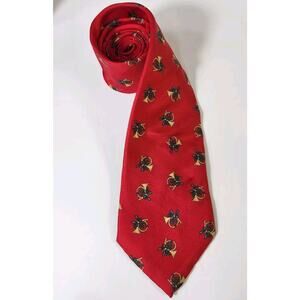 Vtg Wembley Pure Silk Red Holiday French Horn Christmas Men's Neck Tie 57"